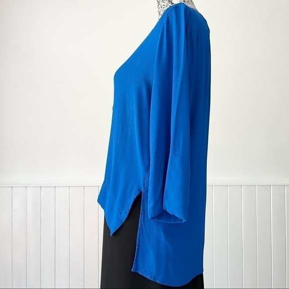 Zara Woman Royal Blue Boat Neck 3/4 Sleeve High Low Tunic Top Size L - Picture 5 of 13